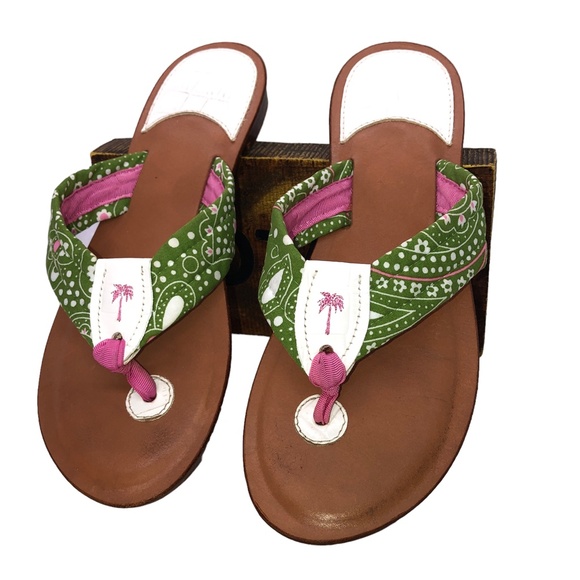 Pink & Green Toe Thong Summer Beach Resort Vacation Sandals Size 10M - Picture 14 of 15